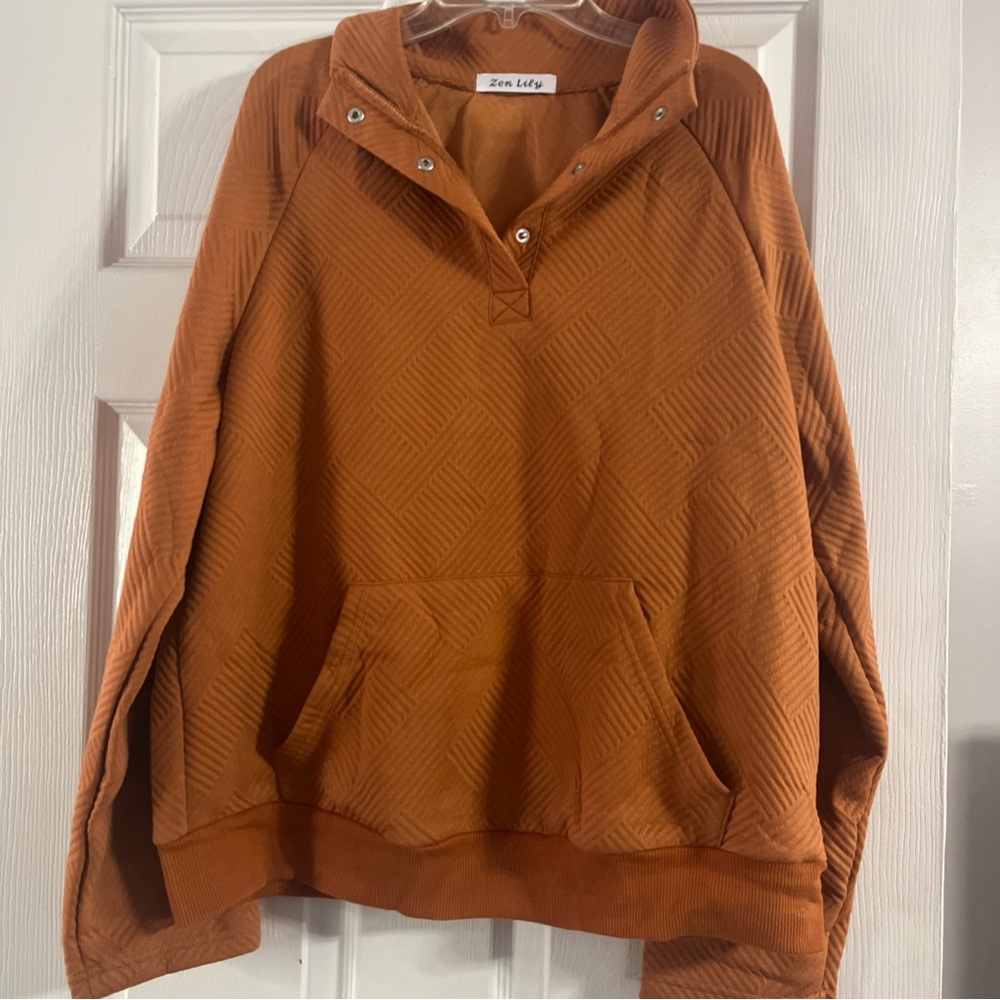Zen Lily Snap Collar Orange Sweatshirt L